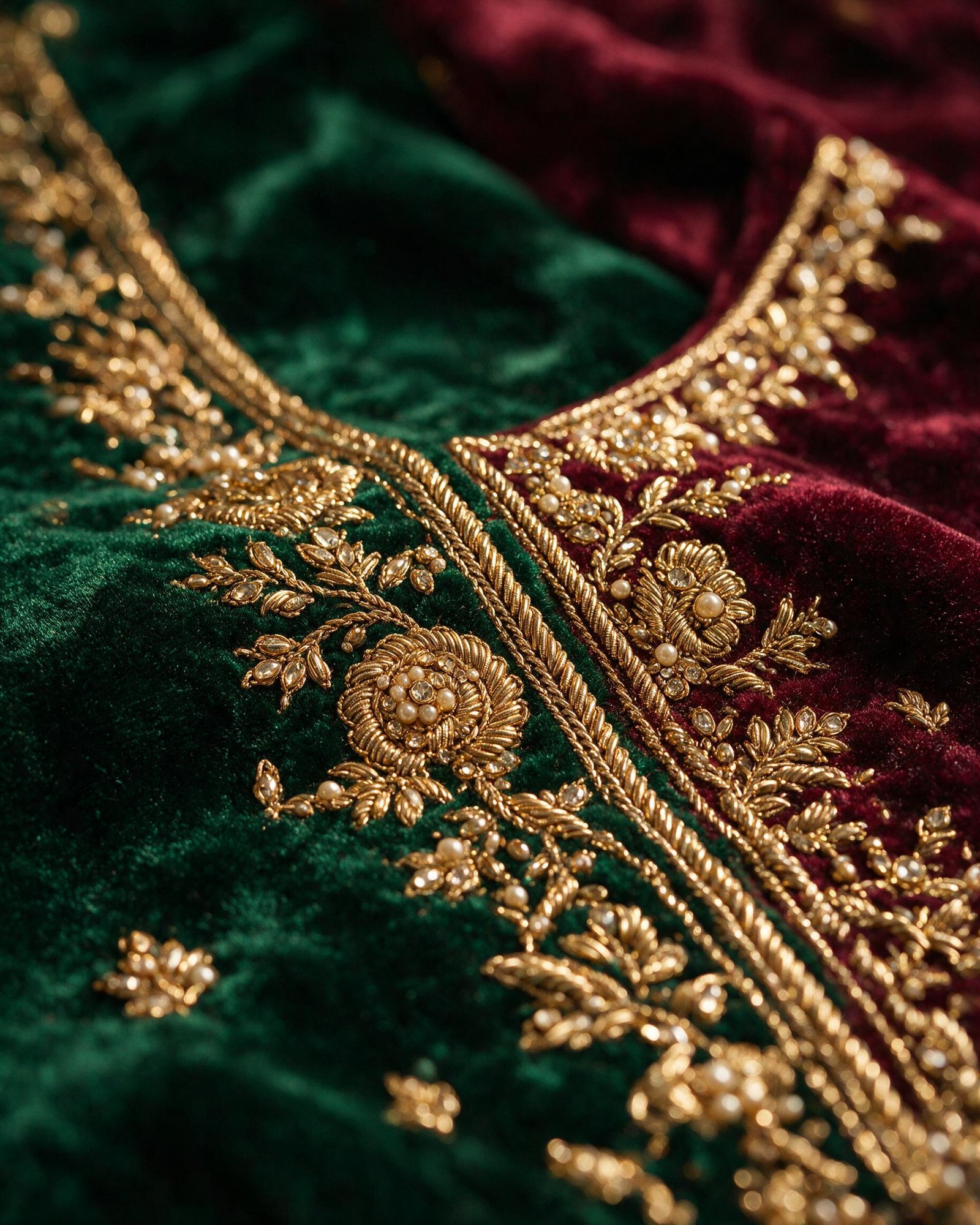 Intricate gold zardozi embroidery